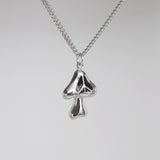 Mushroom with Peace Sign and Black Enamel Accent Silver Pewter Pendant Necklace NK-172