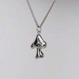 Mushroom with Peace Sign and Black Enamel Accent Silver Pewter Pendant Necklace NK-172