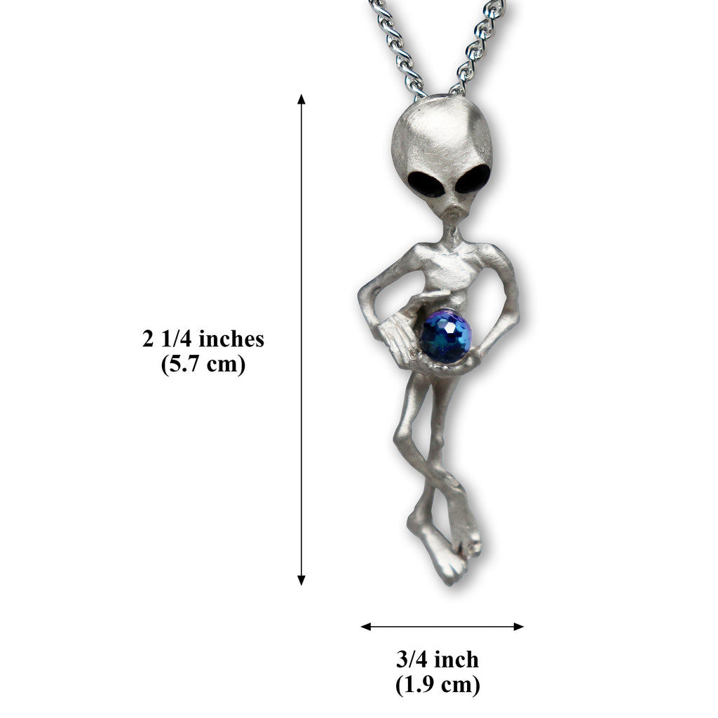 Alien Holding Faceted Crystal Ball Silver Pewter Pendant Necklace