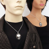 Alien Head with Black Enamel Accents Pewter Pendant Necklace NK-249B
