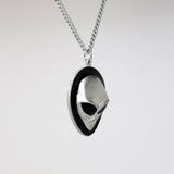 Alien Head with Black Enamel Accents Pewter Pendant Necklace NK-249B