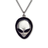 Alien Head with Black Enamel Accents Pewter Pendant Necklace NK-249B