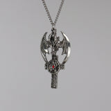 Gothic Dragon Head on Cross with Pentacle Pewter Pendant Necklace NK-273