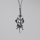 Skull With Crossed Warrior Axes On Sword Medieval Renaissance Silver Finish Pendant Necklace NK-319