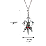 Skull With Crossed Warrior Axes On Sword Medieval Renaissance Silver Finish Pendant Necklace NK-319