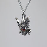 Warrior Skull with Red Crystal Eyes Silver Finish Pewter Pendant Necklace NK-336