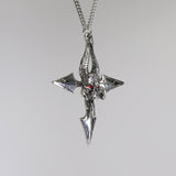 Gothic Demon Head Tri Axe with Red Crystals Medieval Renaissance Pendant Necklace NK-339