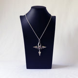 Gothic Demon Head Tri Axe with Red Crystals Medieval Renaissance Pendant Necklace NK-339