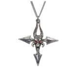 Gothic Demon Head Tri Axe with Red Crystals Medieval Renaissance Pendant Necklace NK-339