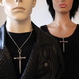 Gothic Skull on Sword Crossbones with Red Crystal Medieval Renaissance Pendant Necklace  NK-341