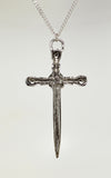 Gothic Skull on Sword Crossbones with Red Crystal Medieval Renaissance Pendant Necklace  NK-341