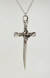 Gothic Skull on Sword Crossbones with Red Crystal Medieval Renaissance Pendant Necklace  NK-341