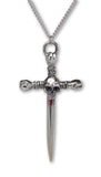 Gothic Skull on Sword Crossbones with Red Crystal Medieval Renaissance Pendant Necklace  NK-341