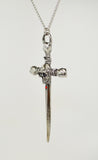Gothic Skull on Sword Crossbones with Red Crystal Medieval Renaissance Pendant Necklace  NK-341