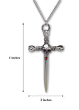 Gothic Skull on Sword Crossbones with Red Crystal Medieval Renaissance Pendant Necklace  NK-341