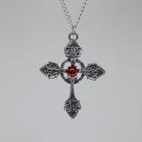 Gothic Cross with Red Stone Medieval Renaissance Pendant Necklace NK-366