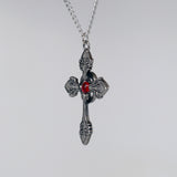 Gothic Cross with Red Stone Medieval Renaissance Pendant Necklace NK-366