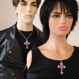 Gothic Filigree Cross with Purple Stones Medieval Renaissance Pewter Pendant Necklace NK-379P
