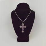 Gothic Filigree Cross with Purple Stones Medieval Renaissance Pewter Pendant Necklace NK-379P
