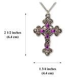 Gothic Filigree Cross with Purple Stones Medieval Renaissance Pewter Pendant Necklace NK-379P