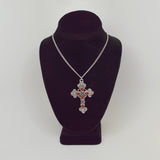 Gothic Filigree Cross with Red Stones Medieval Renaissance Pewter Pendant Necklace NK-379R