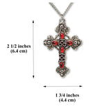 Gothic Filigree Cross with Red Stones Medieval Renaissance Pewter Pendant Necklace NK-379R