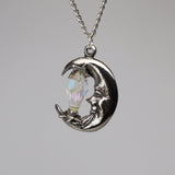 Mystical Moon with Clear Faceted Crystal Pewter Pendant Necklace NK-416