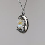 Mystical Moon with Clear Faceted Crystal Pewter Pendant Necklace NK-416
