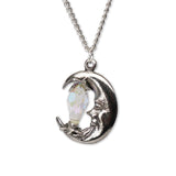 Mystical Moon with Clear Faceted Crystal Pewter Pendant Necklace NK-416