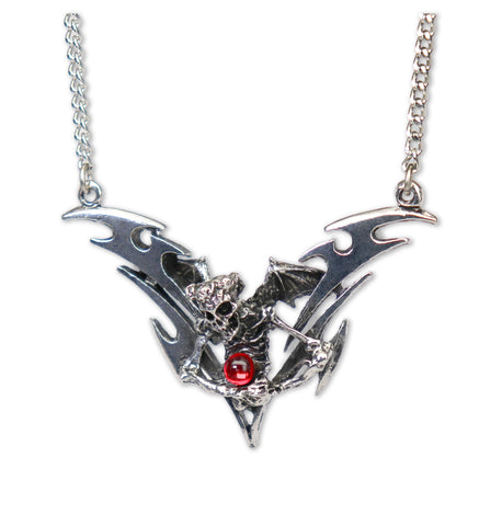 Gothic Dark Angel Skeleton on Tribal Chevron Pewter Pendant Necklace NK-429