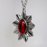 Medieval Renaissance Medallion Silver with Red Cabochon Extra Large Costume Pendant Necklace NK-440SLC