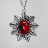 Medieval Renaissance Medallion Silver with Red Cabochon Extra Large Costume Pendant Necklace NK-440SLC