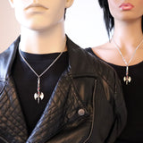 Double Axe in Vines with Skull and Red Crystals Pendant Necklace NK-443