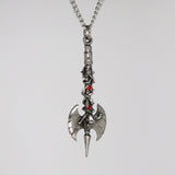 Double Axe in Vines with Skull and Red Crystals Pendant Necklace NK-443