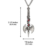 Double Axe in Vines with Skull and Red Crystals Pendant Necklace NK-443