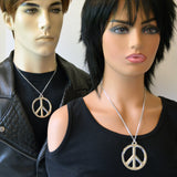 Large Peace Sign Polished Silver Pewter Pendant Necklace NK-447