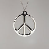 Large Peace Sign Polished Silver Pewter Pendant Necklace NK-447