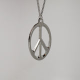 Large Peace Sign Polished Silver Pewter Pendant Necklace NK-447