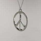 Large Peace Sign Polished Silver Pewter Pendant Necklace NK-447