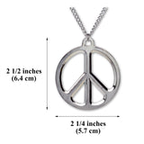 Large Peace Sign Polished Silver Pewter Pendant Necklace NK-447