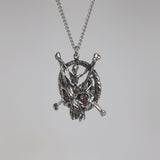 Gothic Skeleton with Crossbones and Demon Mask Pewter Pendant Necklace NK-449