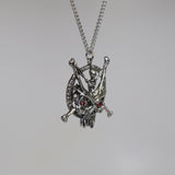 Gothic Skeleton with Crossbones and Demon Mask Pewter Pendant Necklace NK-449