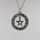 Mystical Pentacle Hanging in Zodiac Circle Silver Finish Pendant Necklace NK-460