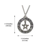 Mystical Pentacle Hanging in Zodiac Circle Silver Finish Pendant Necklace NK-460