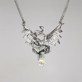 Mystical Dragon with Crystals Silver Finish Red Enamel Accents Pendant Necklace NK-489
