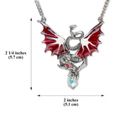 Mystical Dragon with Crystals Silver Finish Red Enamel Accents Pendant Necklace NK-489