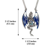 Blue Dragon Holding Faceted Crystal Medieval Renaissance Pendant Necklace NK-491B