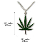 Marijuana Pot Leaf Green Enamel on Pewter Pendant Necklace NK-49