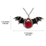 Black Bat Wings with Blood Red Stone Pewter Pendant Necklace NK-500