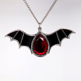 Black Bat Wings with Blood Red Stone Pewter Pendant Necklace NK-500